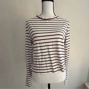 AMO Cream and Brown Striped Long Sleeve Tee